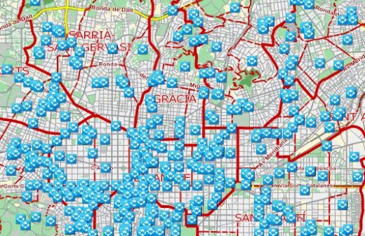 This map of the free Wi-Fi hotspots in Barcelona shows how effective it would be to tap into the power in the signals