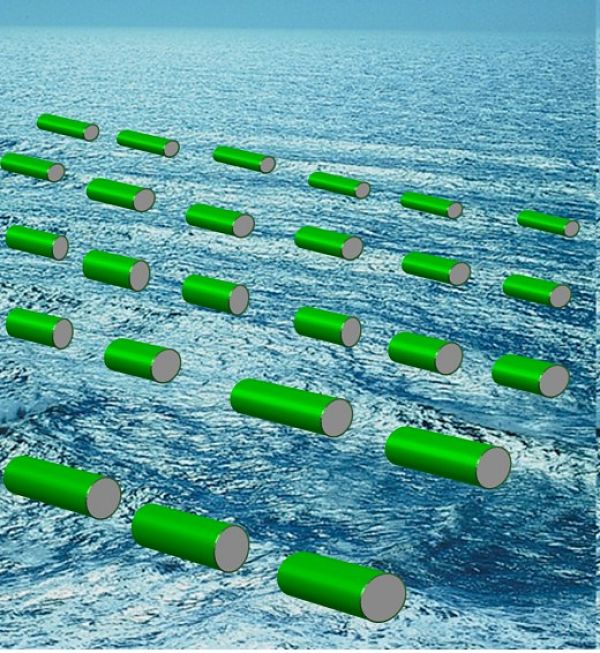 Farm of cylindrical tethered buoys